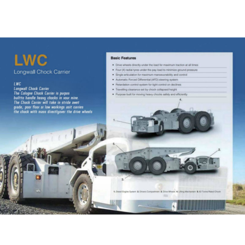 55/70T LWC Longwall Chock Carrier 10 Km/Hr 20 Km/Hr Para operações subterrâneas em minas de carvão